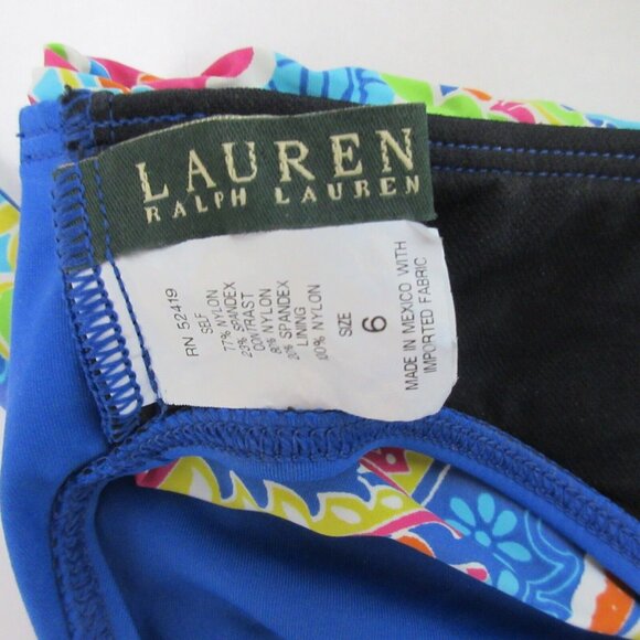 LAUREN Ralph Lauren 2 pc Swimsuit Bikini Sz 6 Blue Paisley Halter Neck Tie Back - Picture 7 of 9